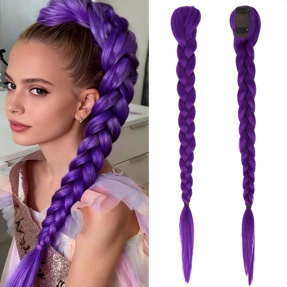 26" Purple Braided Clip-In Ponytail Extension 1PC Synthetic Hairpiece RUMI HAIR